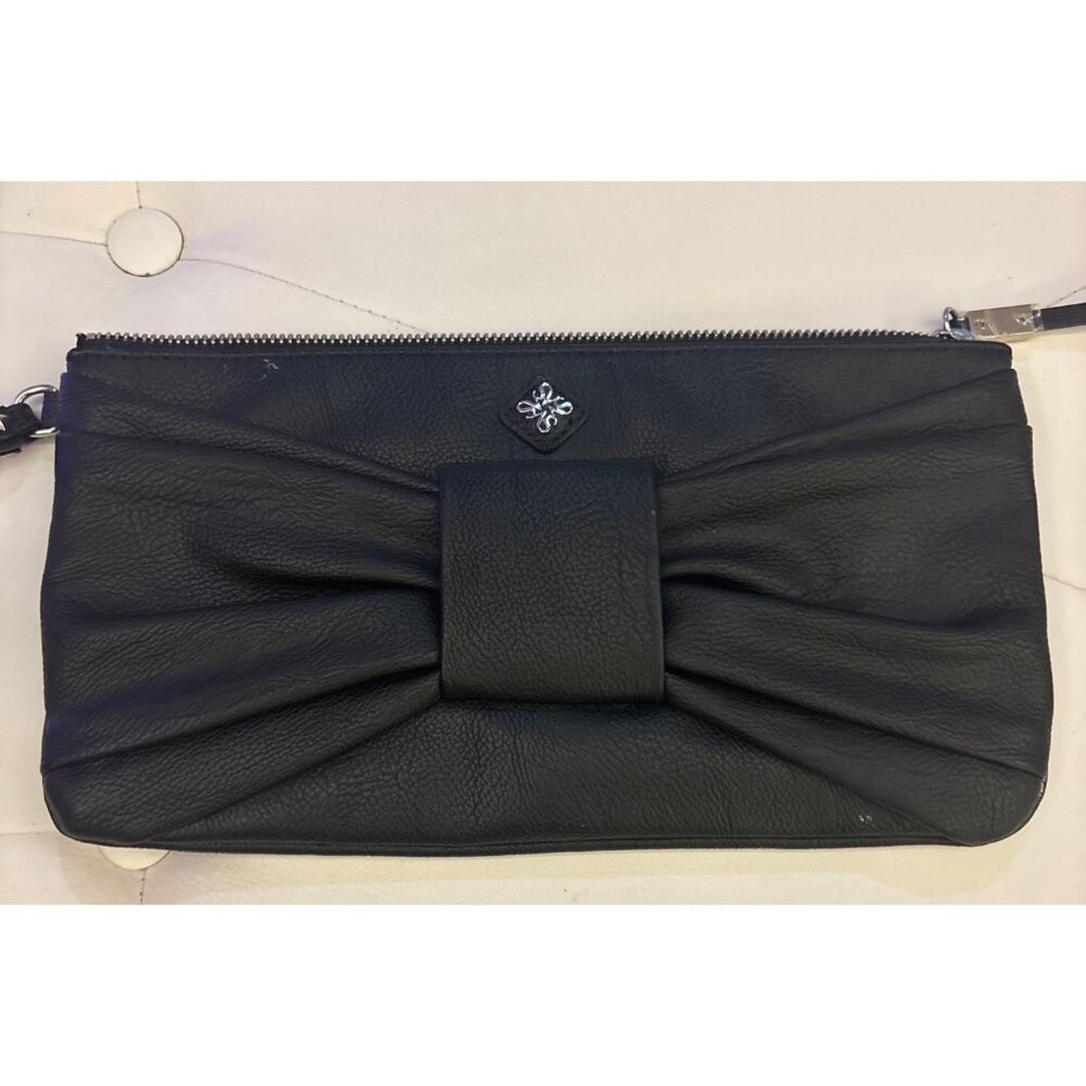 Simply Vera Vera Wang Black Faux Leather Clutch With Bow Detail & Silver Accents